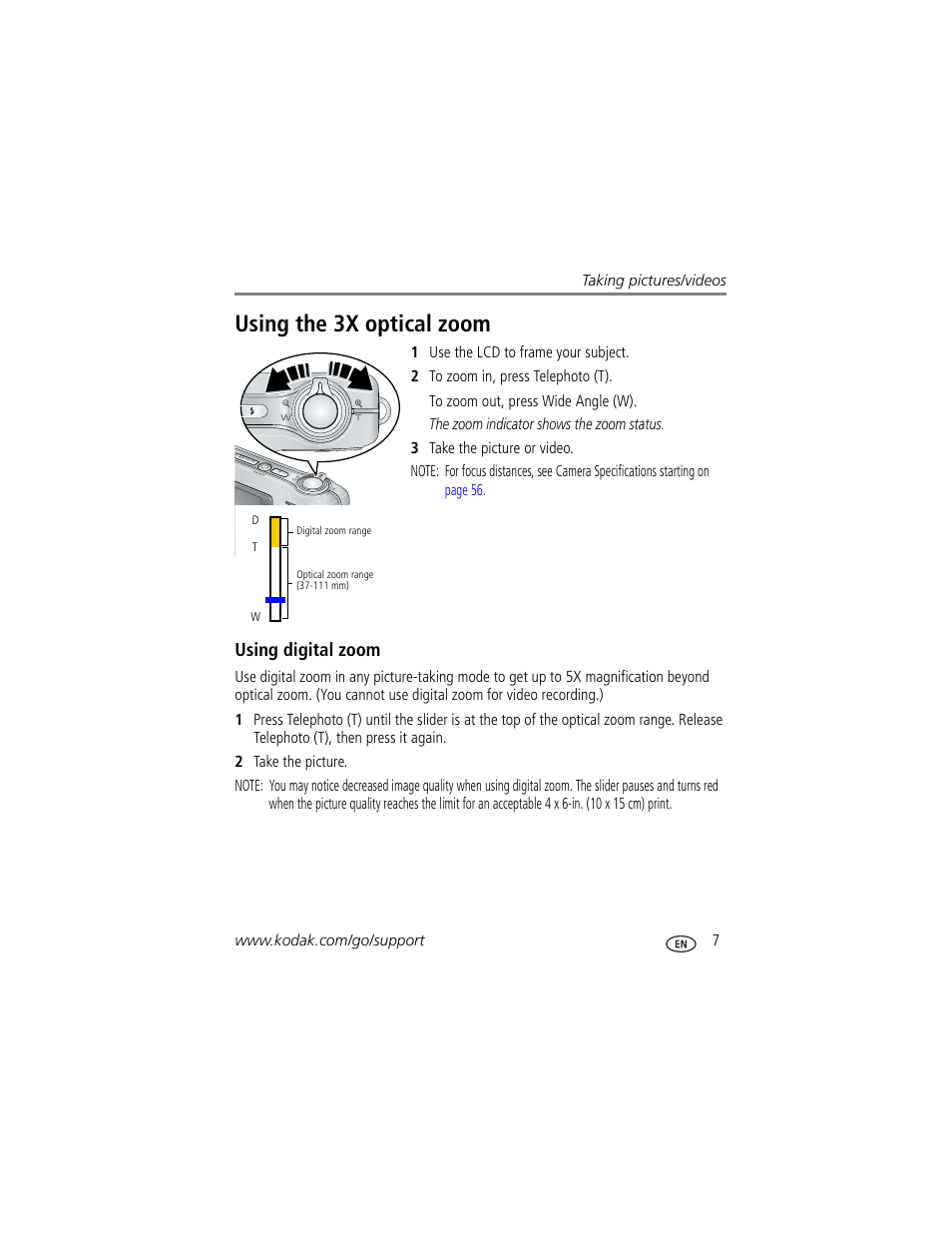 Using digital zoom, Using the 3x optical zoom | Kodak V1233 User Manual | Page 13 / 77