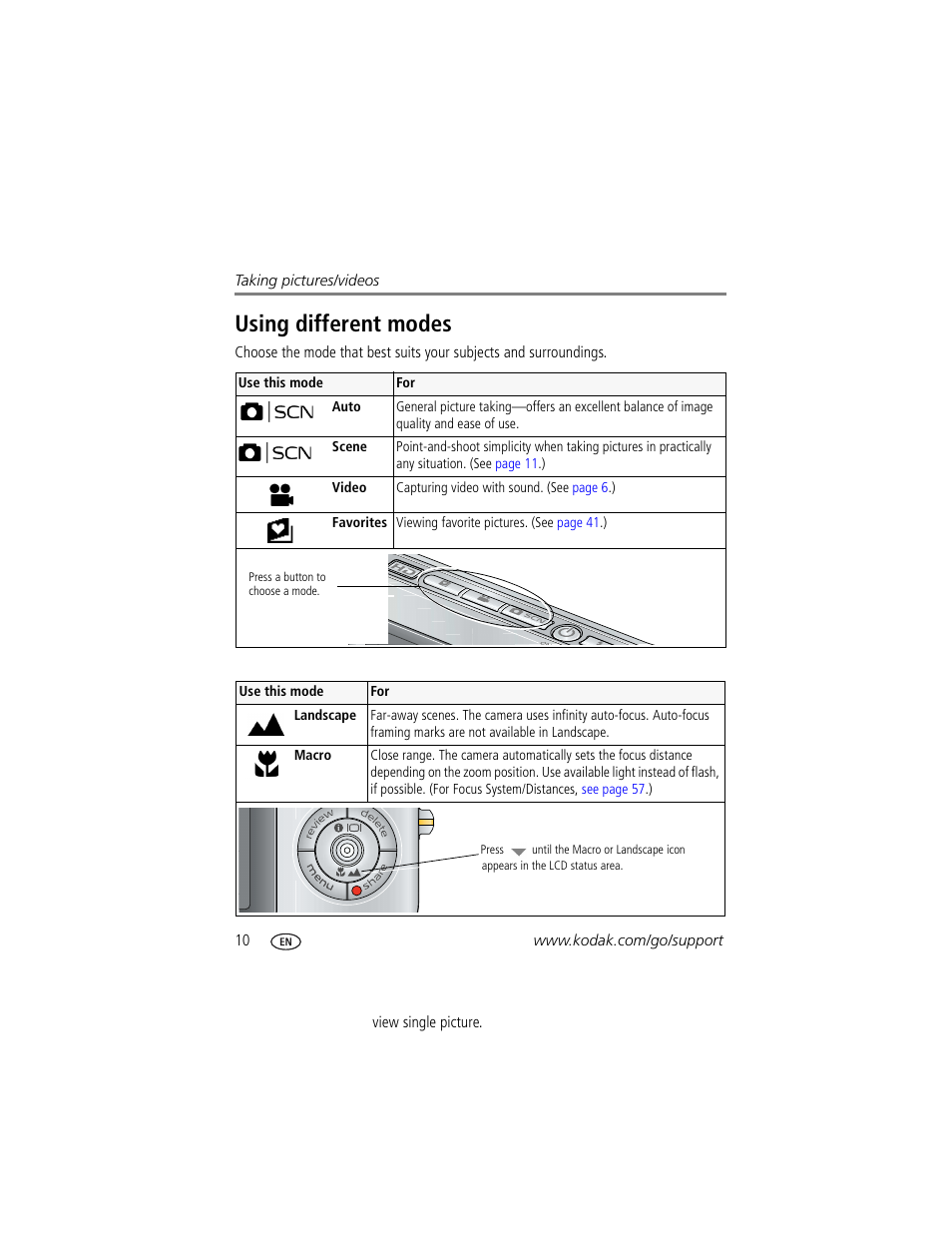 Using different modes | Kodak V1233 User Manual | Page 16 / 77