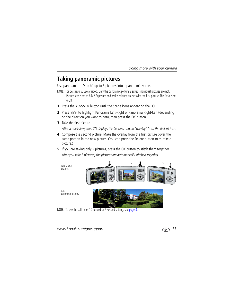 Taking panoramic pictures | Kodak V1233 User Manual | Page 43 / 77