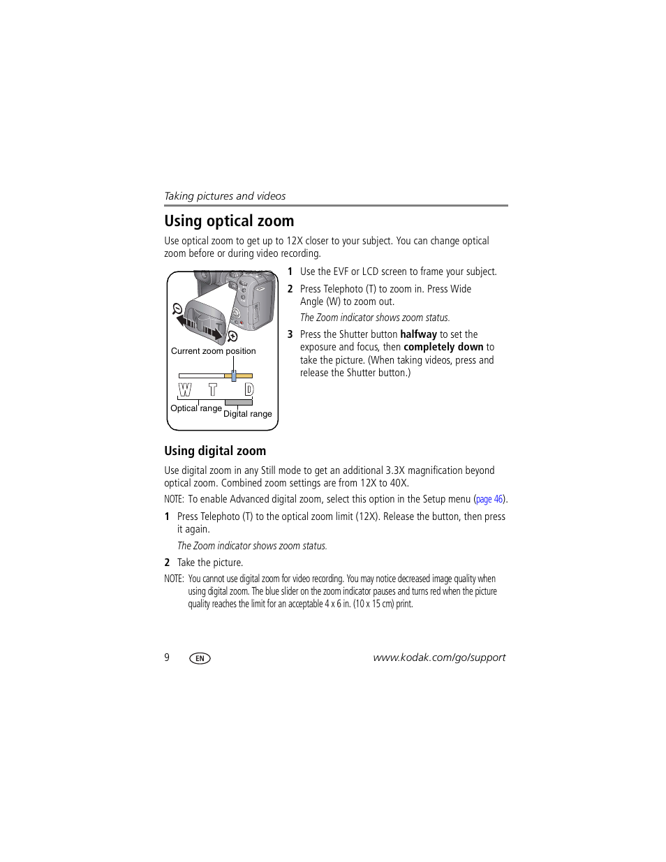 Using optical zoom, Using digital zoom | Kodak P850 User Manual | Page 16 / 106