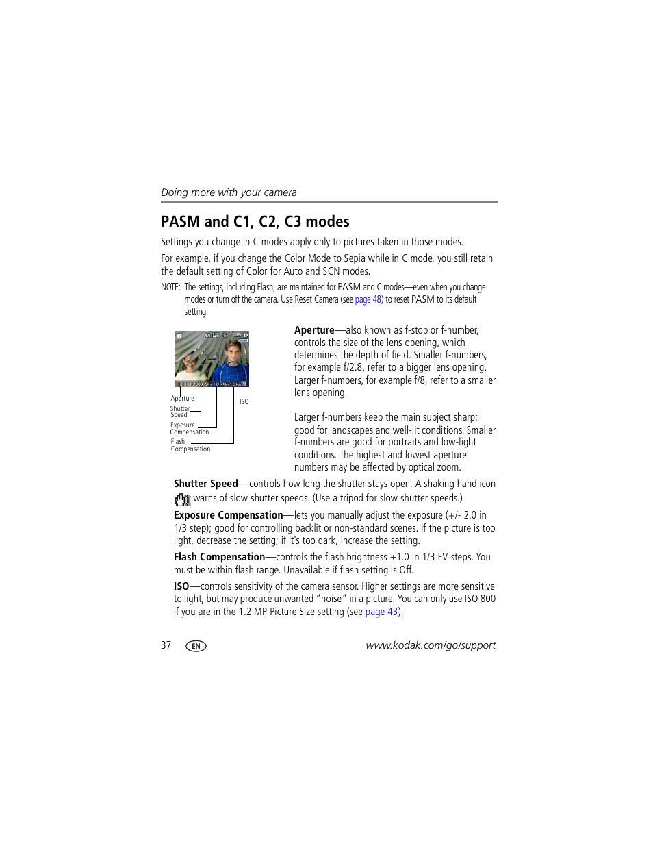 Pasm and c1, c2, c3 modes | Kodak P850 User Manual | Page 44 / 106