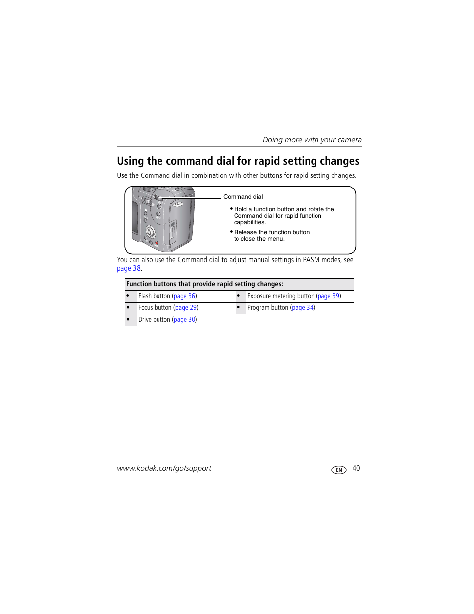 Using the command dial for rapid setting changes | Kodak P850 User Manual | Page 47 / 106