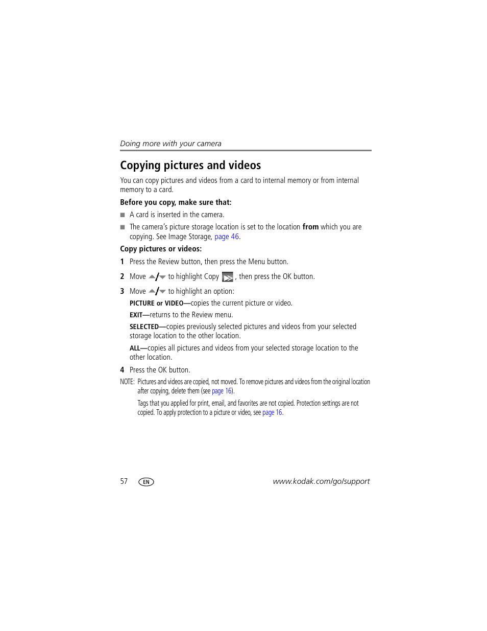 Copying pictures and videos | Kodak P850 User Manual | Page 64 / 106