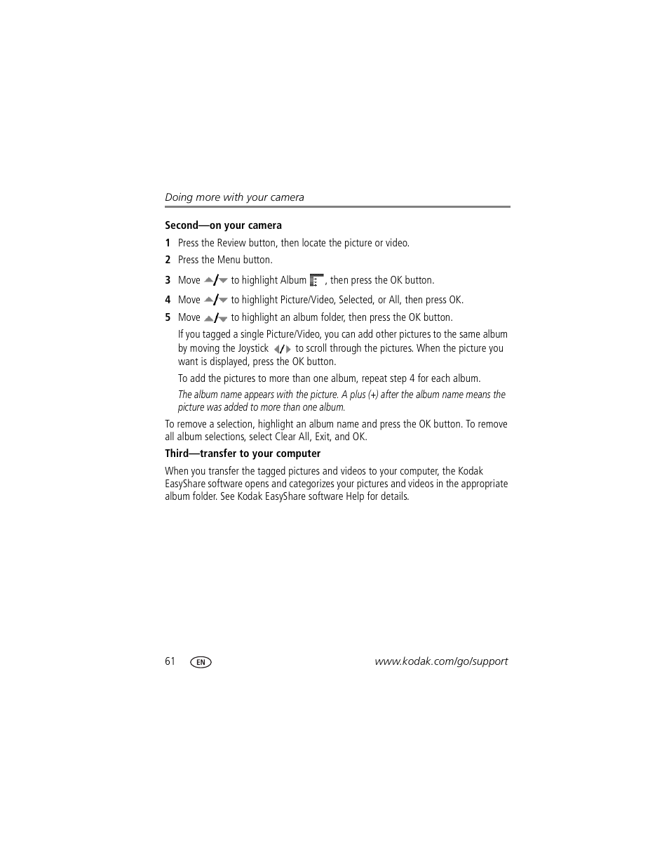 Second-on your camera, Third-transfer to your computer | Kodak P850 User Manual | Page 68 / 106