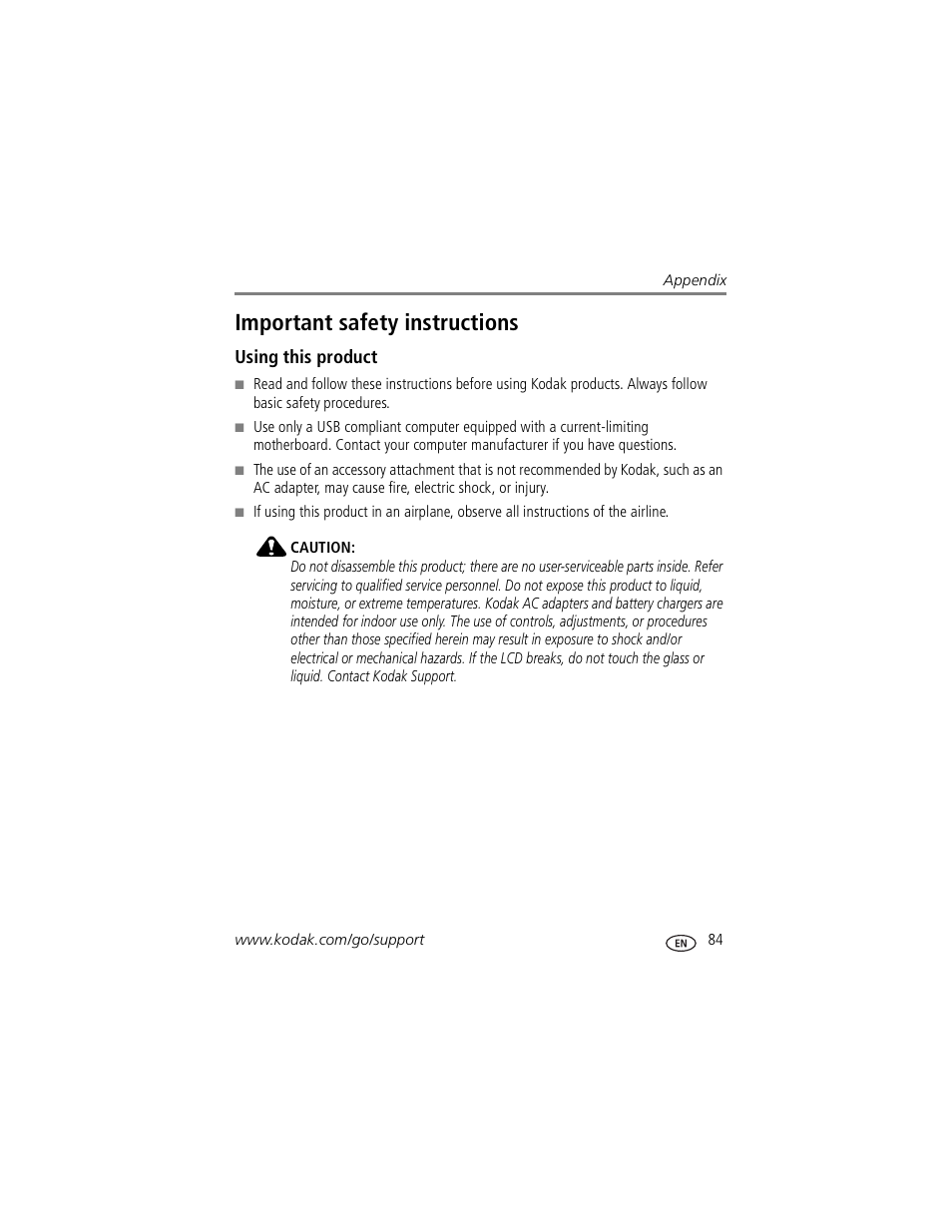 Important safety instructions, Using this product | Kodak P850 User Manual | Page 91 / 106