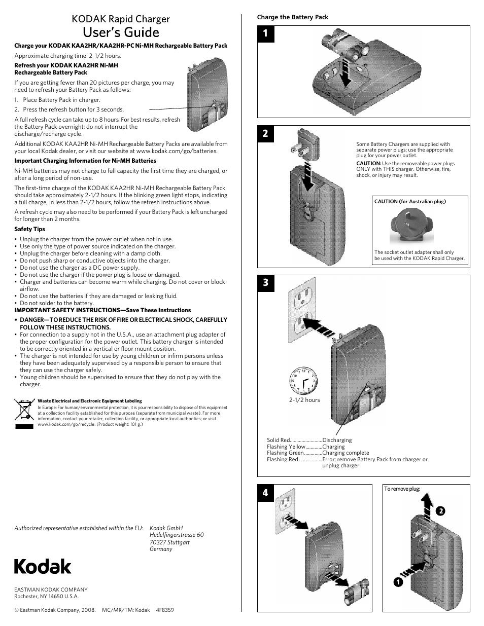 Kodak Ni-MH Battery Chargers User Manual | 1 page