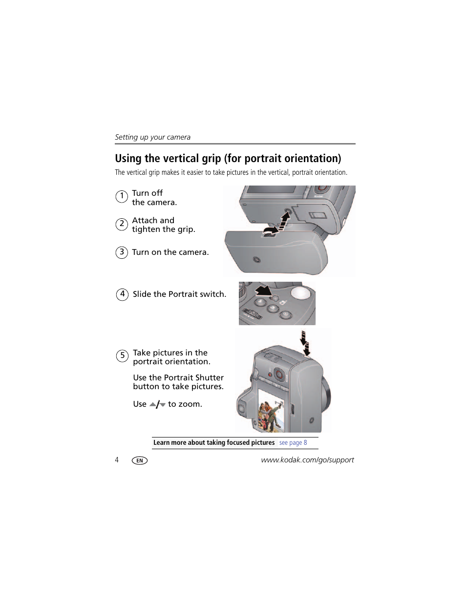 Using the vertical grip (for portrait orientation) | Kodak Z980 User Manual | Page 10 / 85