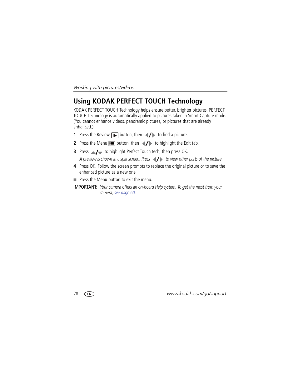 Using kodak perfect touch technology | Kodak Z980 User Manual | Page 34 / 85