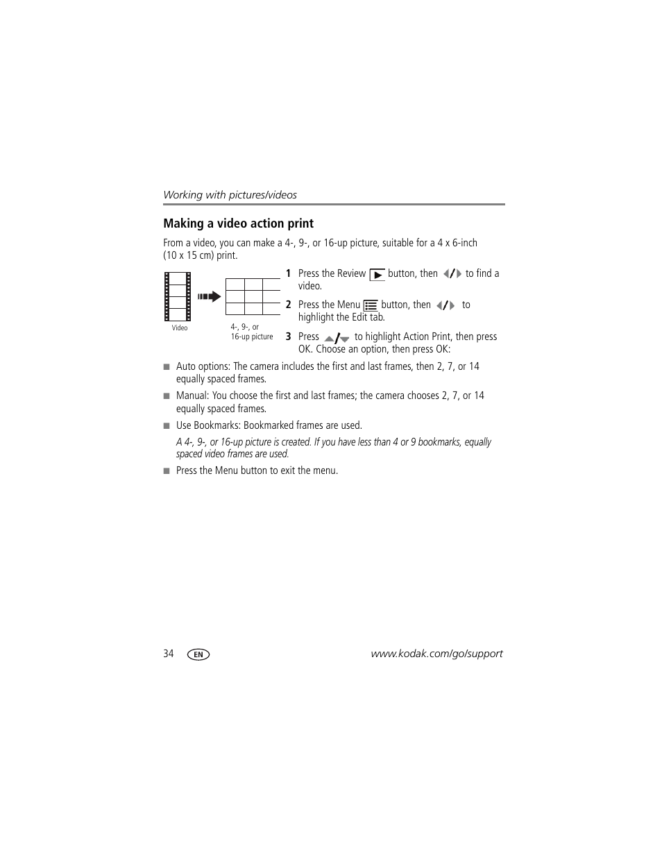 Making a video action print | Kodak Z980 User Manual | Page 40 / 85