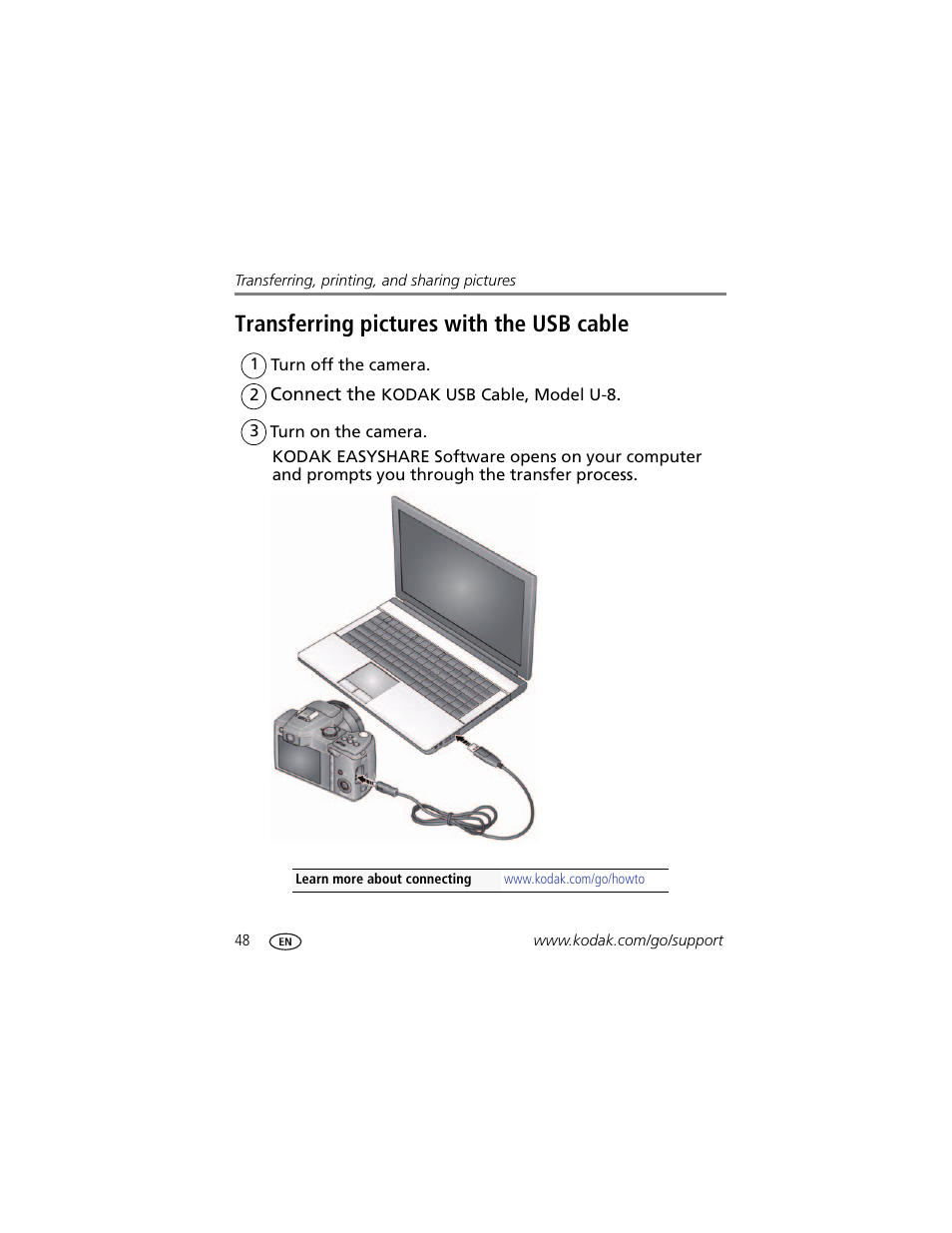 Transferring pictures with the usb cable | Kodak Z980 User Manual | Page 54 / 85