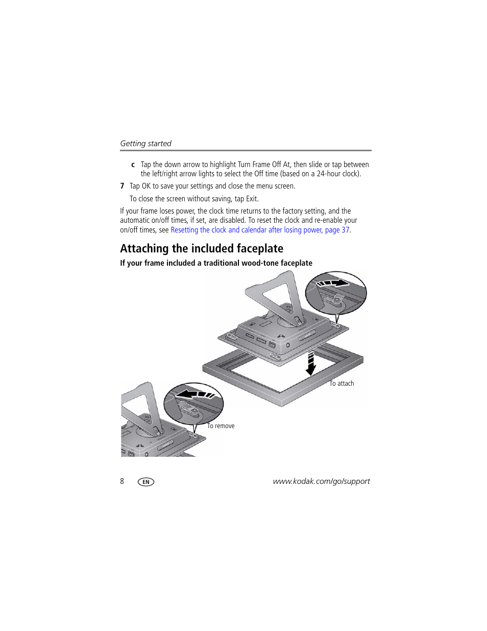 Attaching the included faceplate | Kodak D1030 User Manual | Page 14 / 57