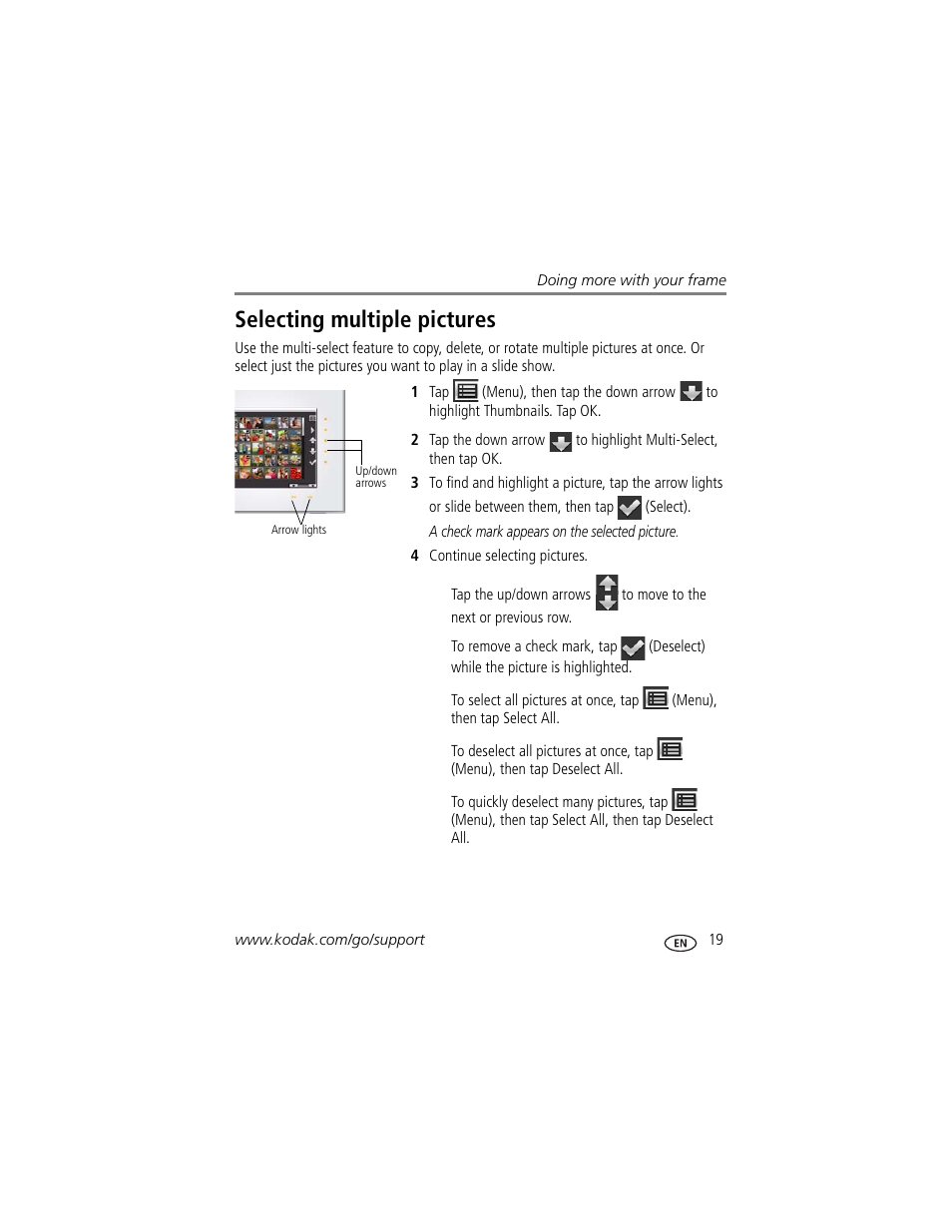 Selecting multiple pictures | Kodak D1030 User Manual | Page 25 / 57