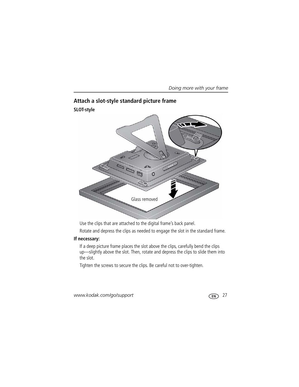 Attach a slot-style standard picture frame | Kodak D1030 User Manual | Page 33 / 57