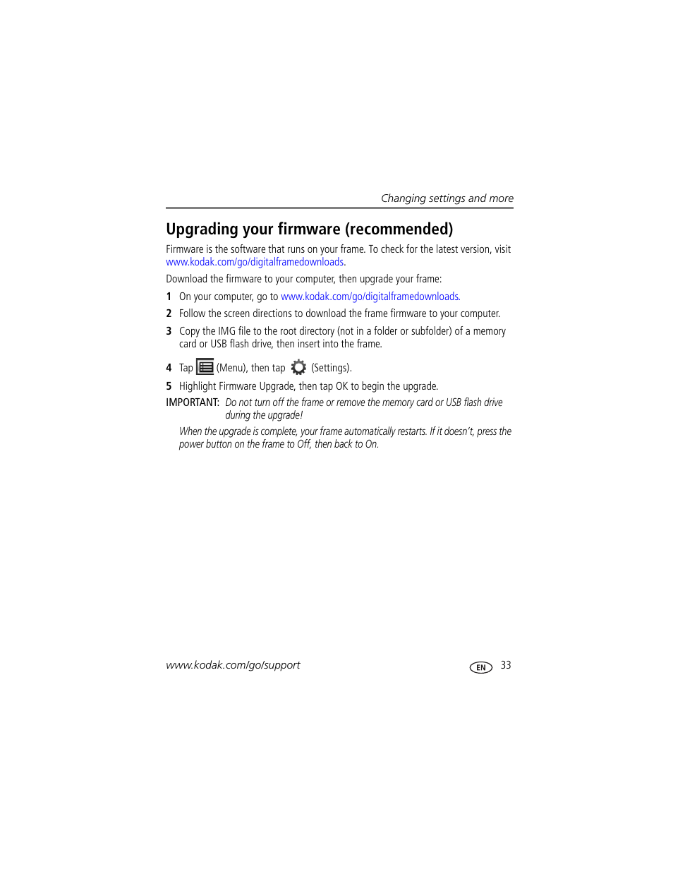 Upgrading your firmware (recommended) | Kodak D1030 User Manual | Page 39 / 57