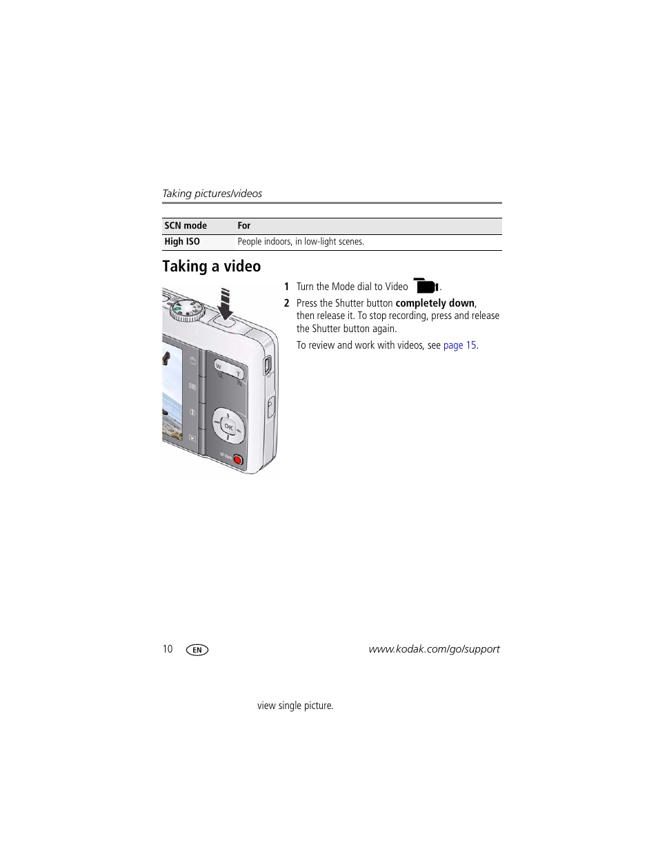 Taking a video | Kodak M341 User Manual | Page 16 / 67