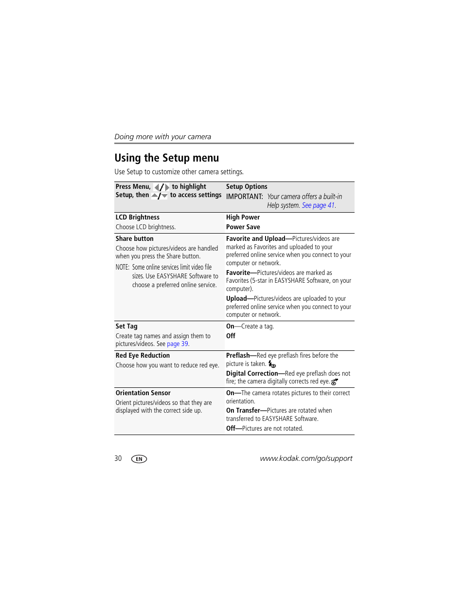 Using the setup menu | Kodak M341 User Manual | Page 36 / 67