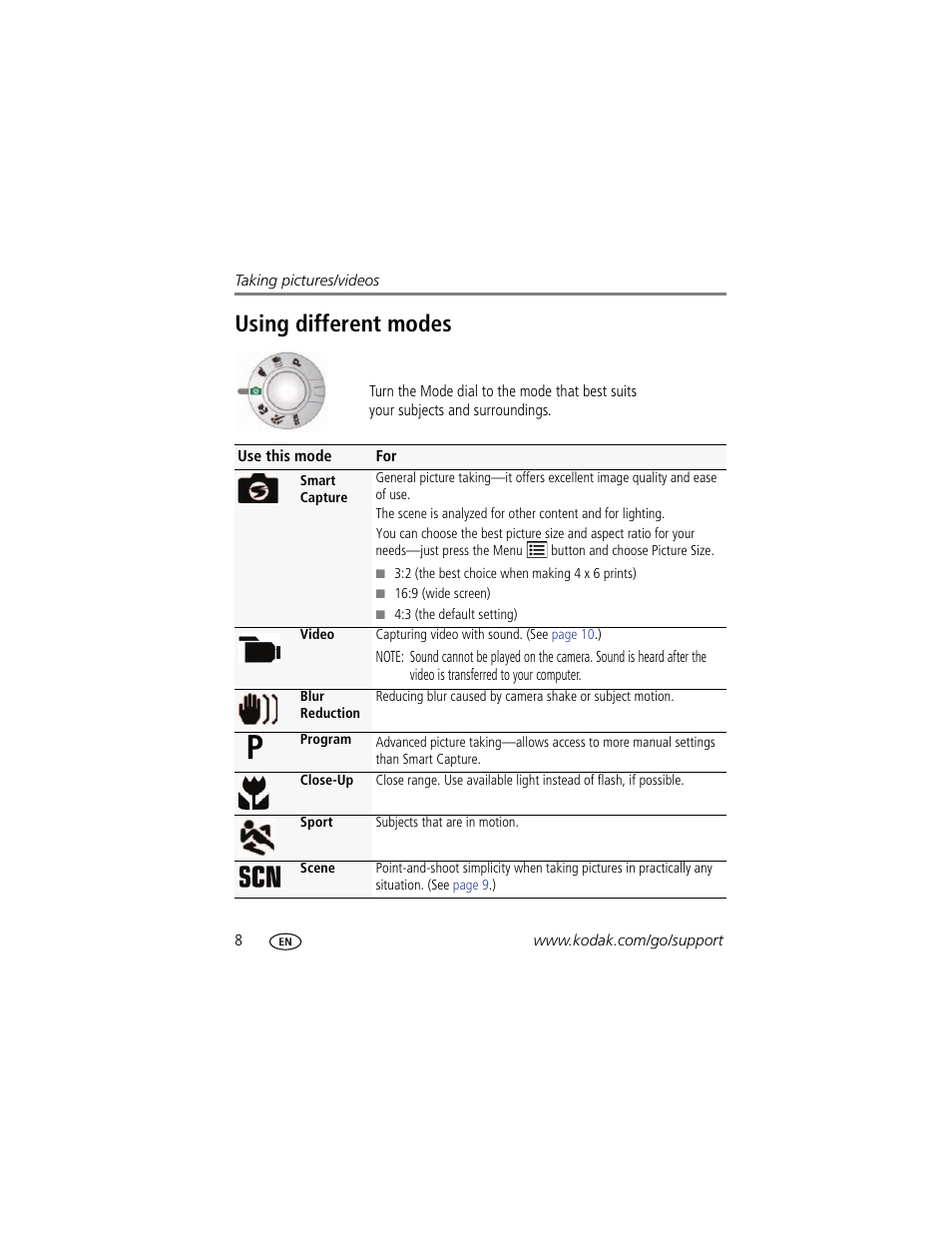 Using different modes | Kodak C190 User Manual | Page 14 / 64