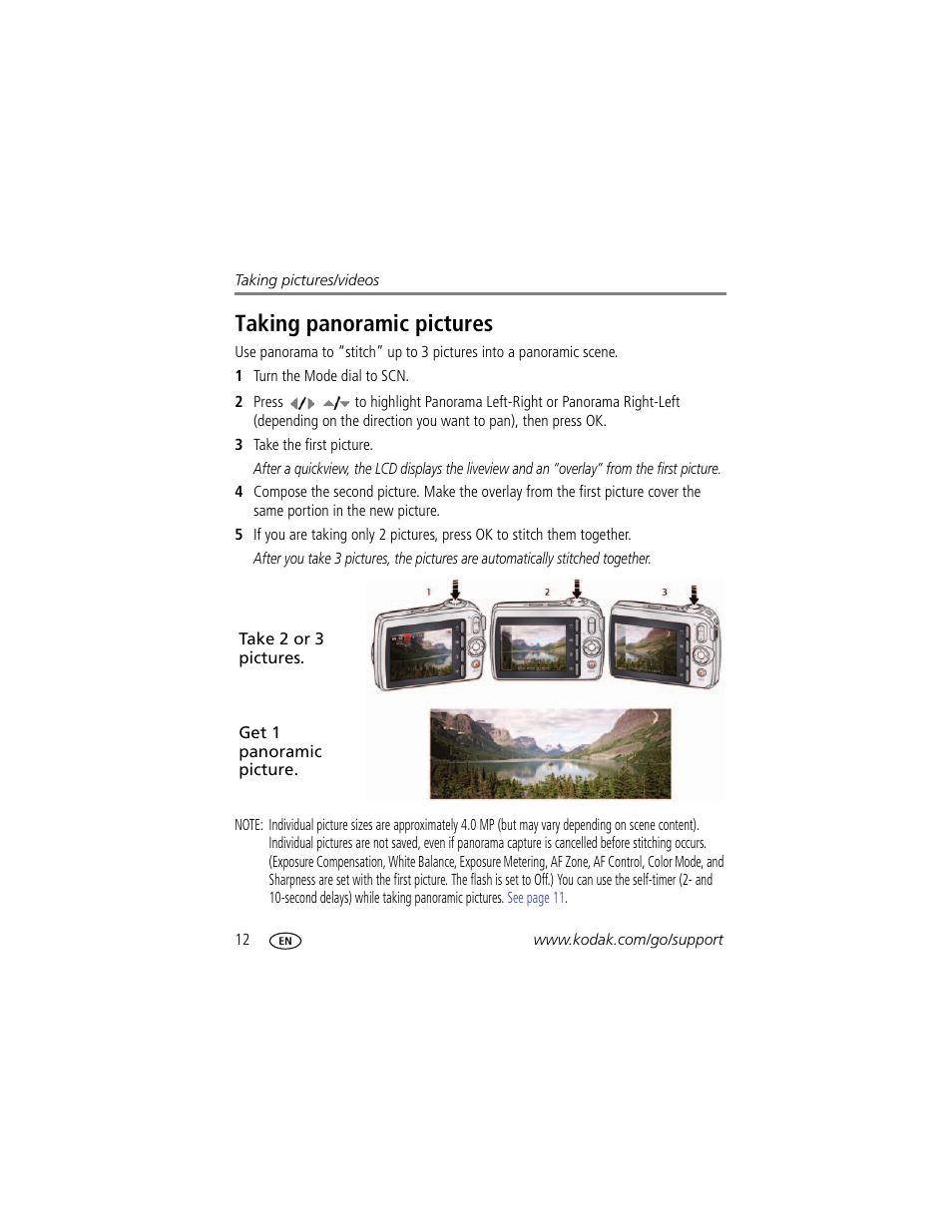 Taking panoramic pictures | Kodak C190 User Manual | Page 18 / 64