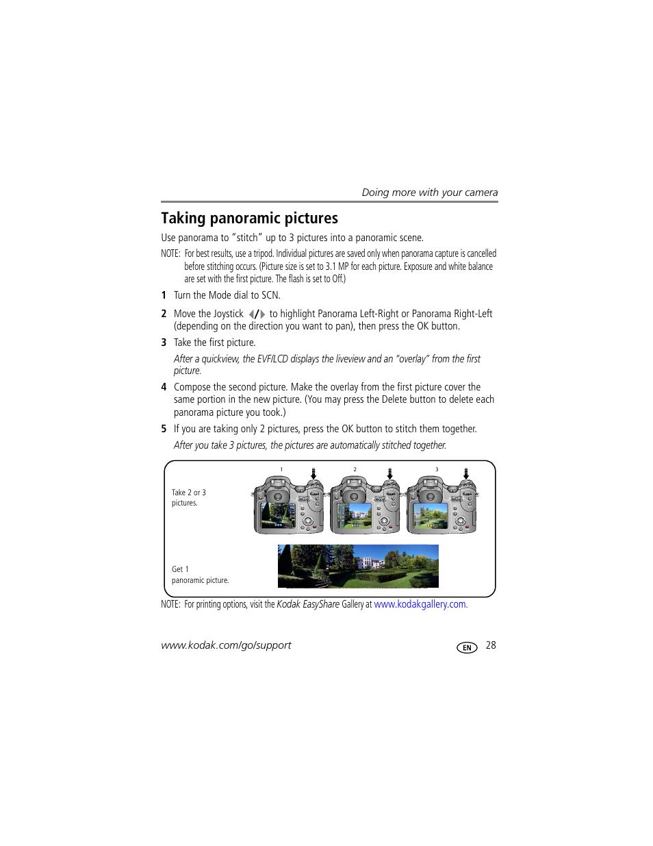 Taking panoramic pictures | Kodak P712 User Manual | Page 35 / 110