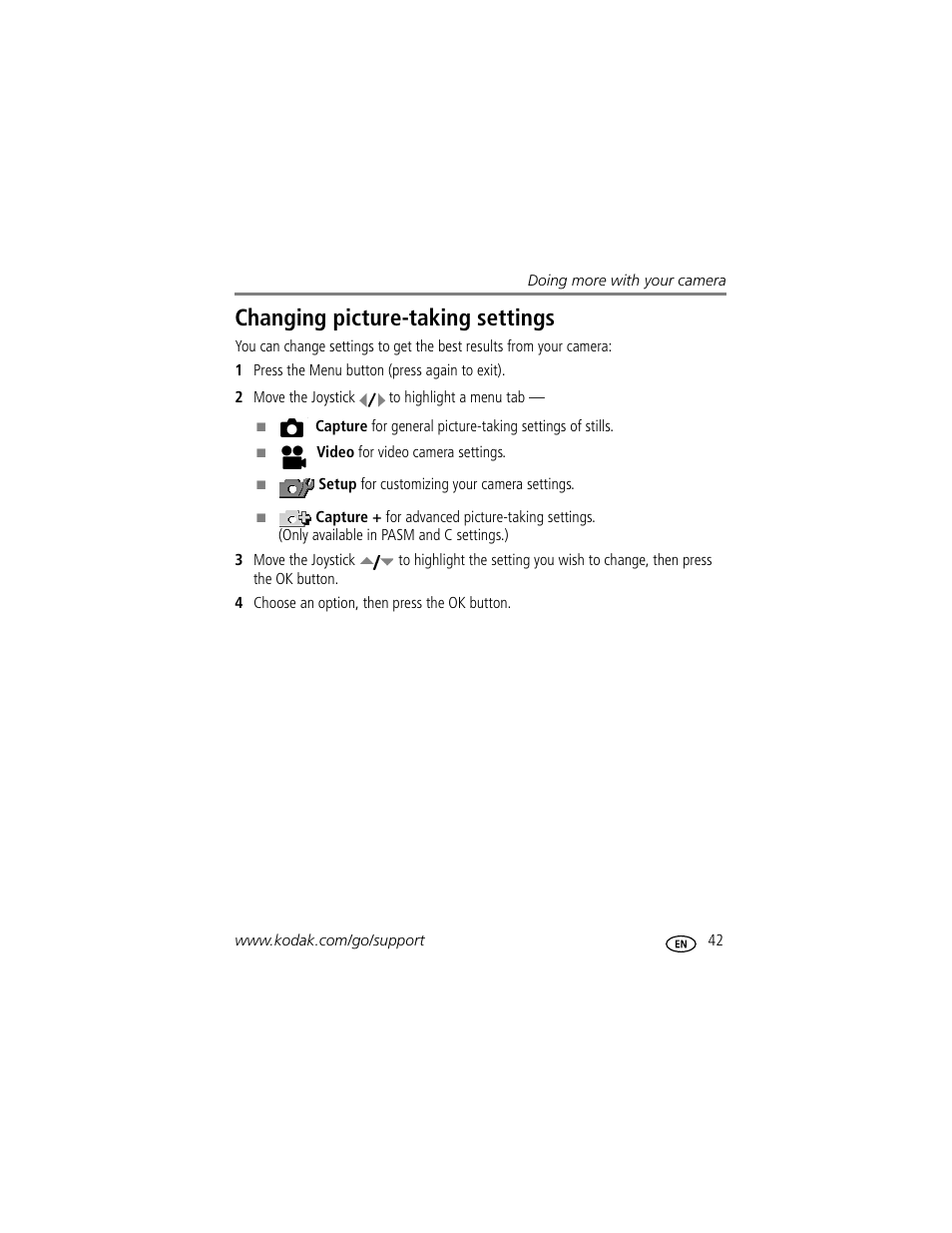 Changing picture-taking settings | Kodak P712 User Manual | Page 49 / 110