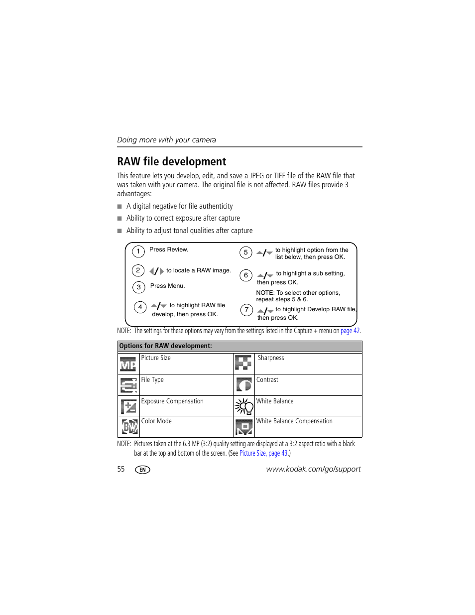 Raw file development | Kodak P712 User Manual | Page 62 / 110