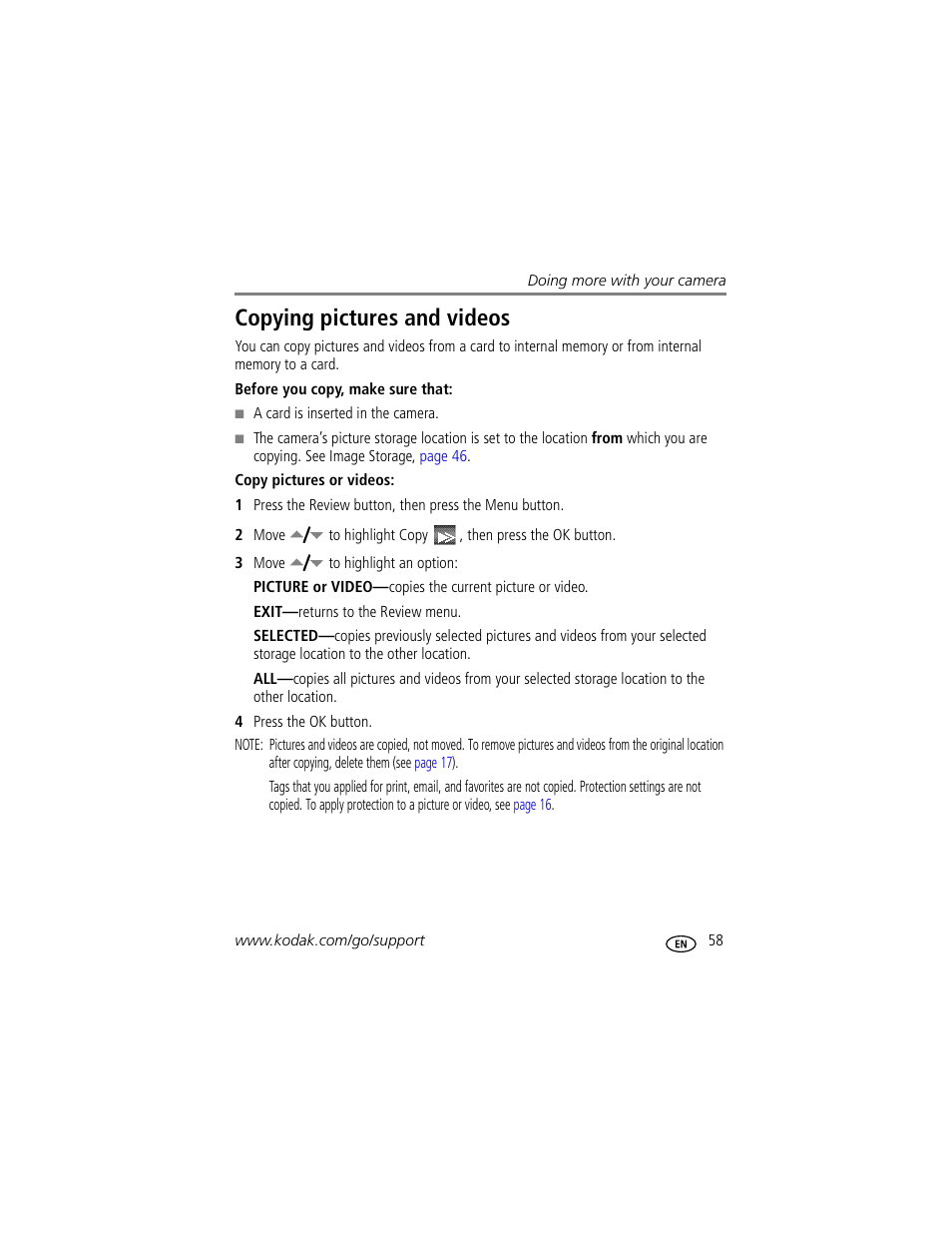 Copying pictures and videos | Kodak P712 User Manual | Page 65 / 110