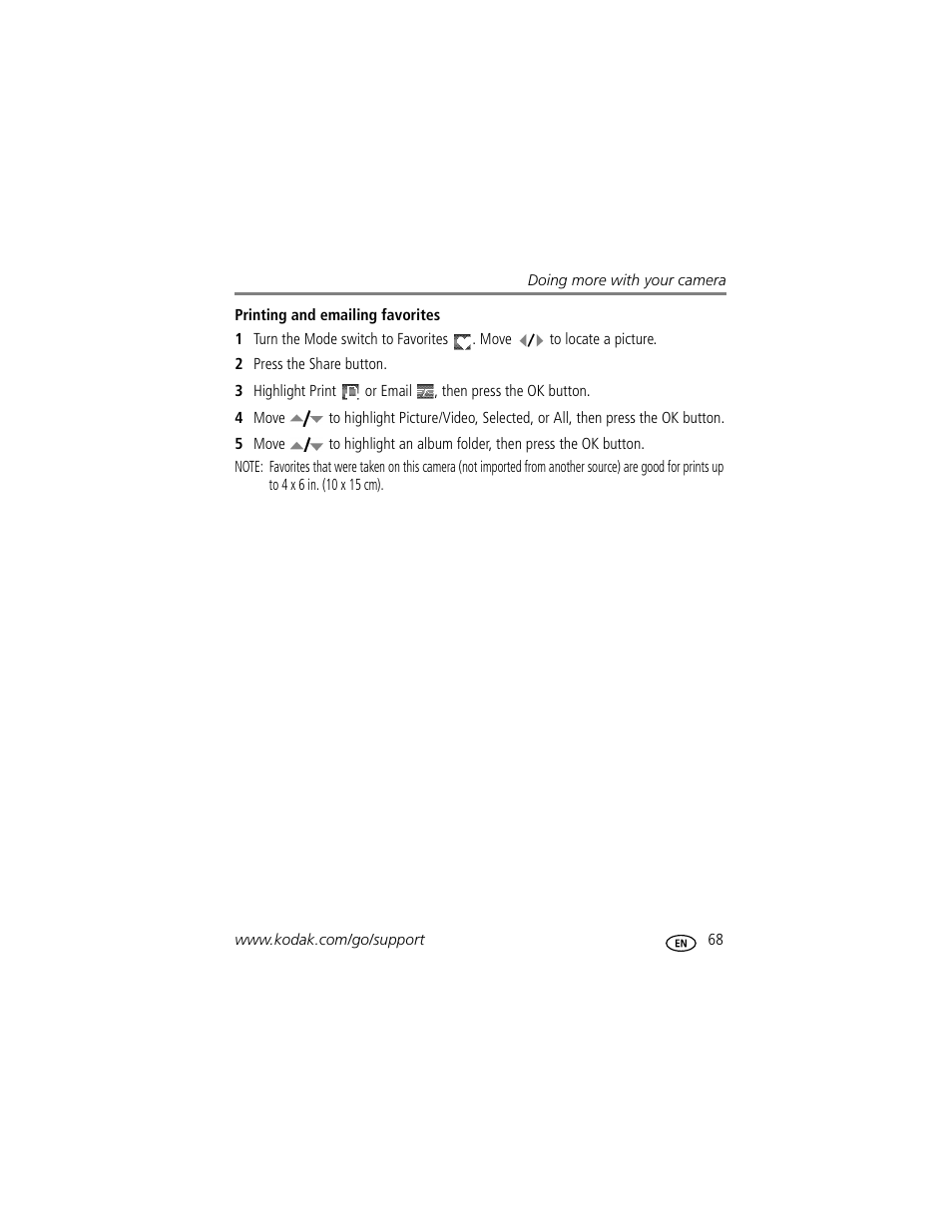 Printing and emailing favorites | Kodak P712 User Manual | Page 75 / 110