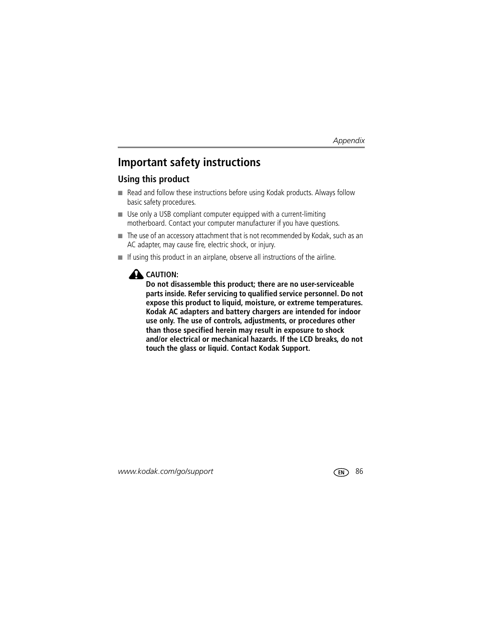 Important safety instructions, Using this product | Kodak P712 User Manual | Page 93 / 110