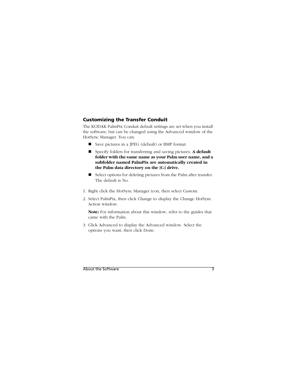 Customizing the transfer conduit | Kodak PALMPIX User Manual | Page 3 / 18