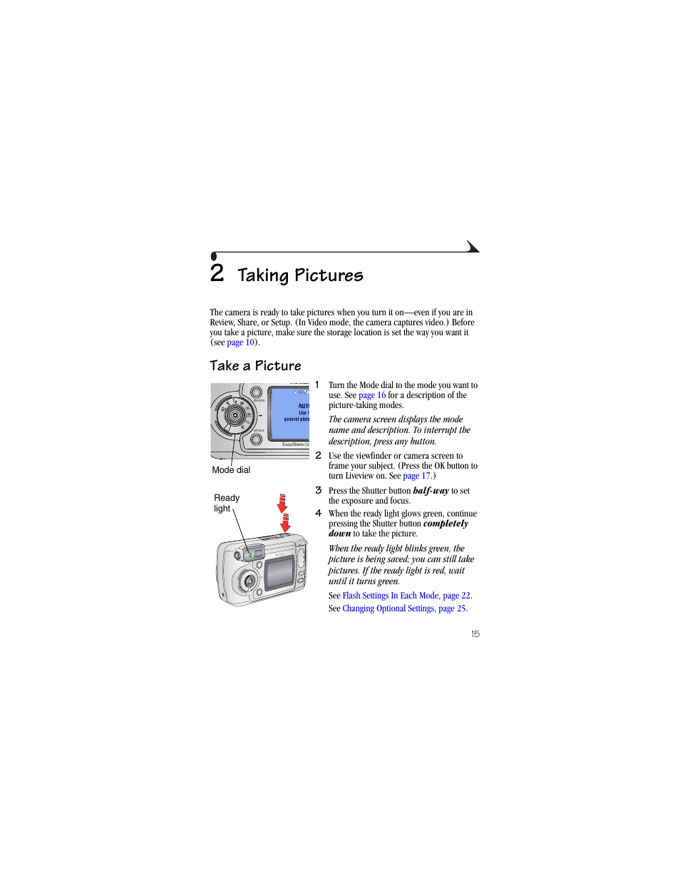 2 taking pictures, Take a picture, Taking pictures | Kodak CX6445 User Manual | Page 27 / 130