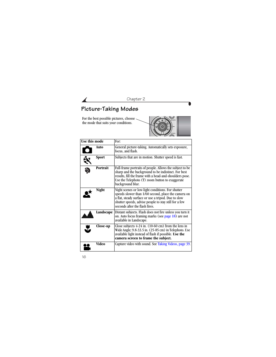 Picture-taking modes | Kodak CX6445 User Manual | Page 28 / 130
