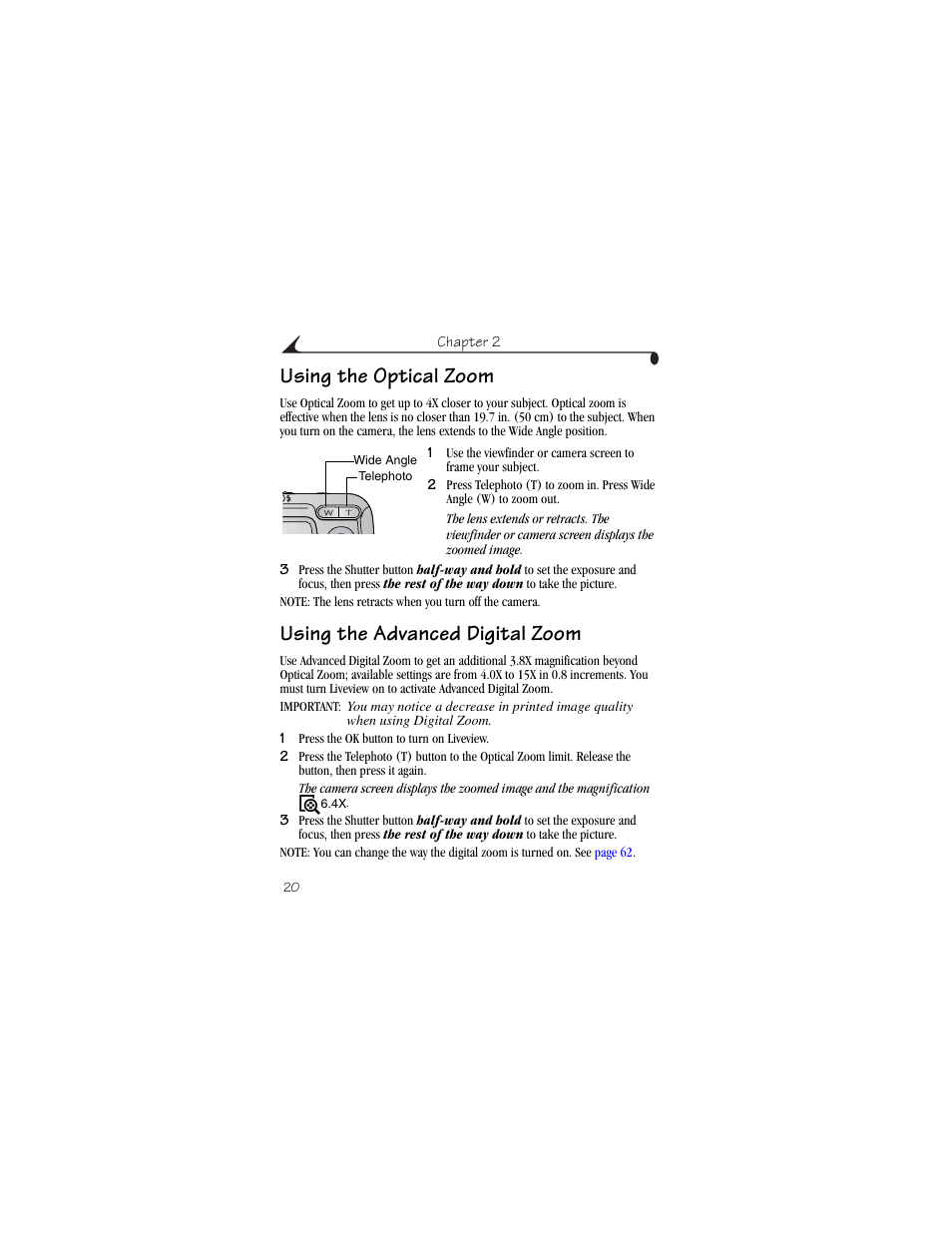 Using the optical zoom, Using the advanced digital zoom | Kodak CX6445 User Manual | Page 32 / 130