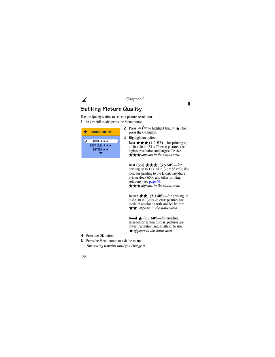 Setting picture quality | Kodak CX6445 User Manual | Page 40 / 130