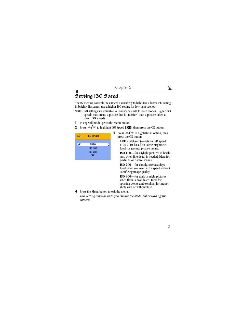 Setting iso speed | Kodak CX6445 User Manual | Page 43 / 130