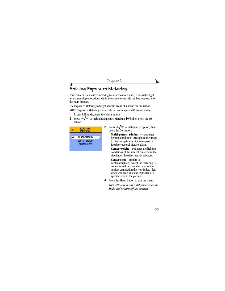 Setting exposure metering | Kodak CX6445 User Manual | Page 45 / 130