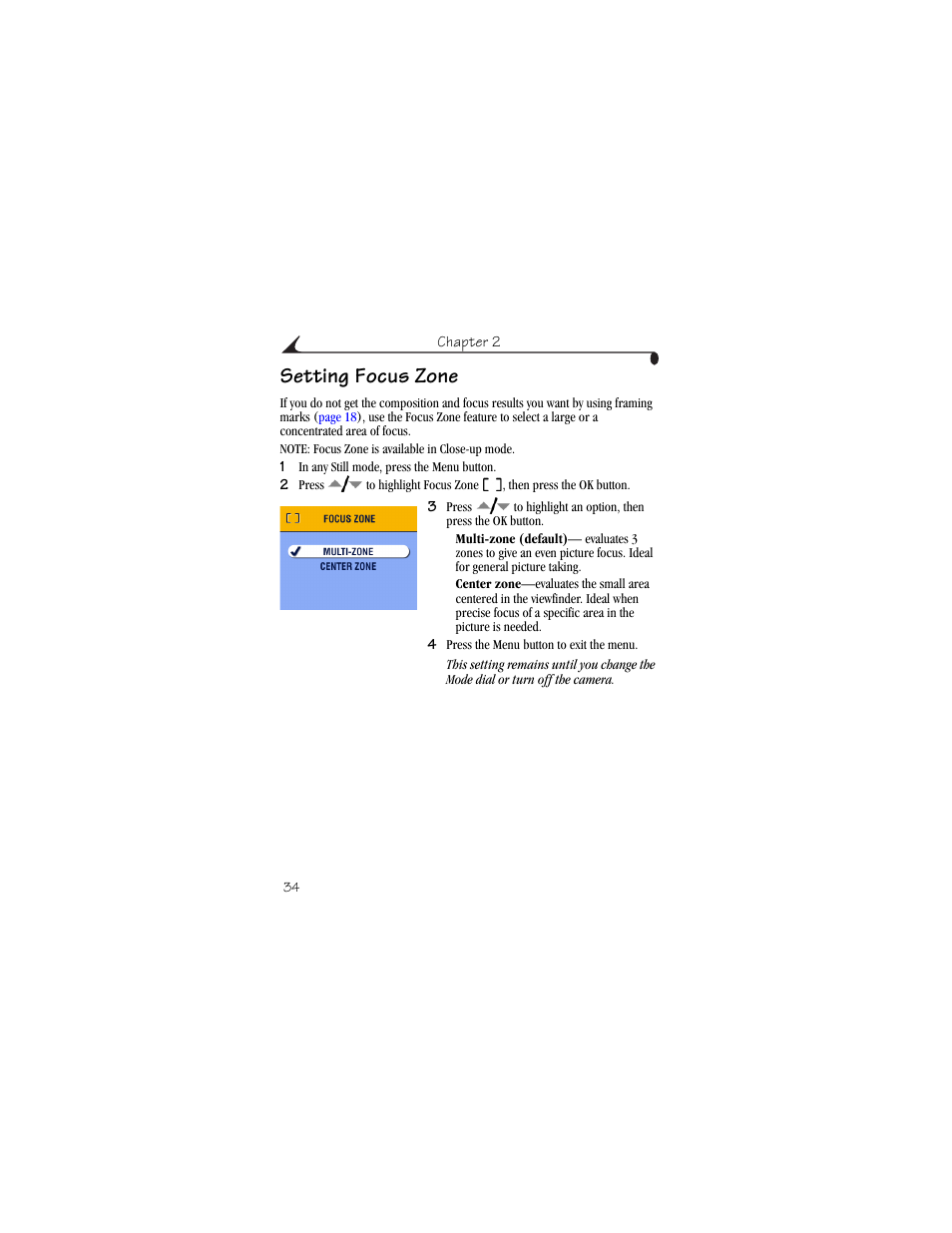 Setting focus zone | Kodak CX6445 User Manual | Page 46 / 130