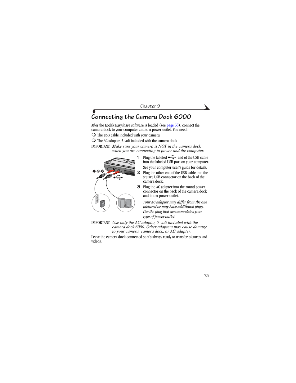 Connecting the camera dock 6000 | Kodak CX6445 User Manual | Page 85 / 130