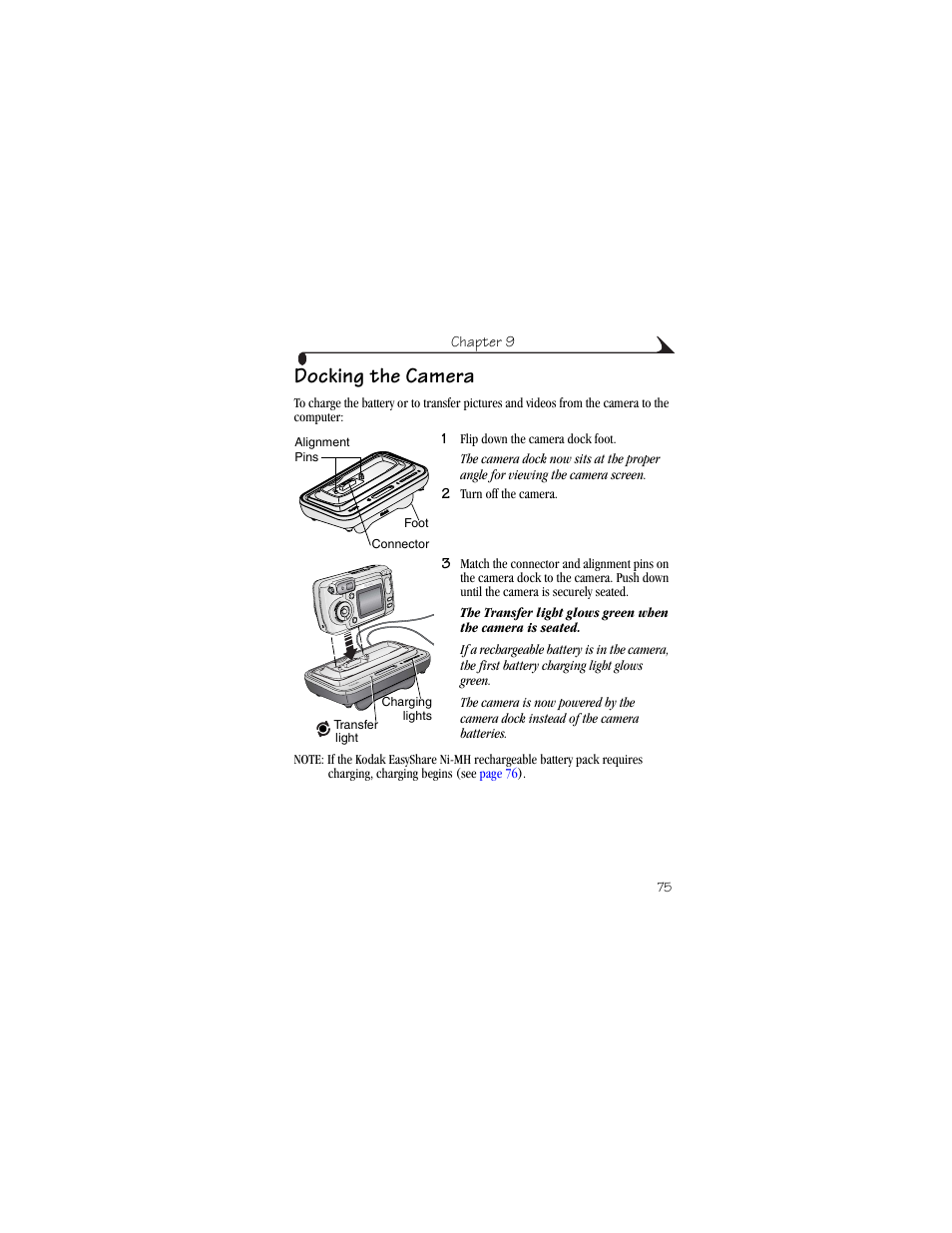 Docking the camera | Kodak CX6445 User Manual | Page 87 / 130
