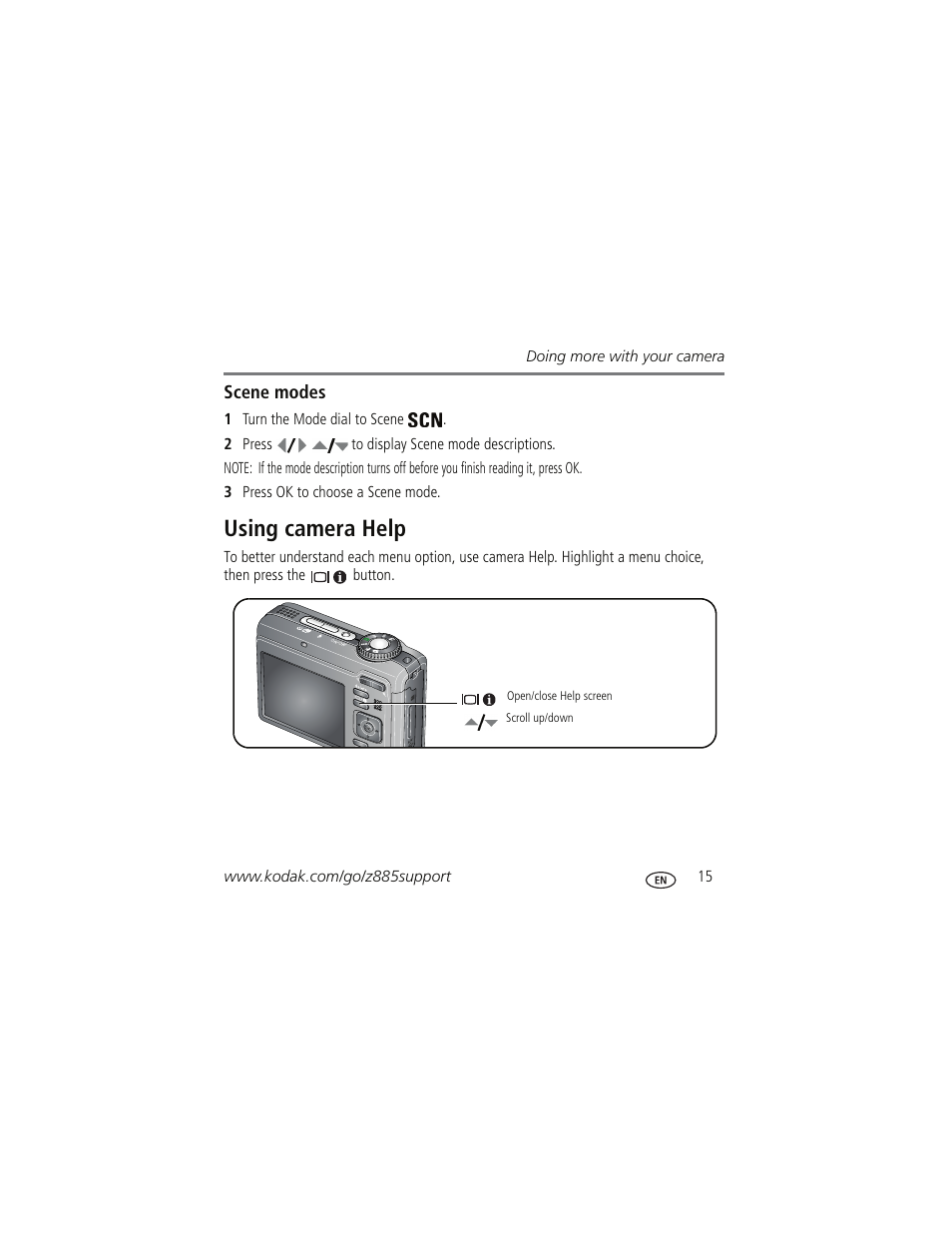 Using camera help | Kodak Z885 User Manual | Page 15 / 27