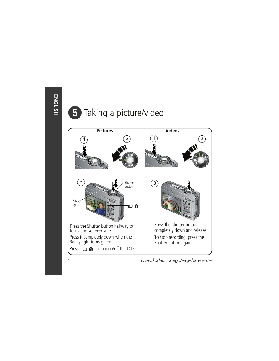 Taking a picture/video | Kodak Z885 User Manual | Page 4 / 27