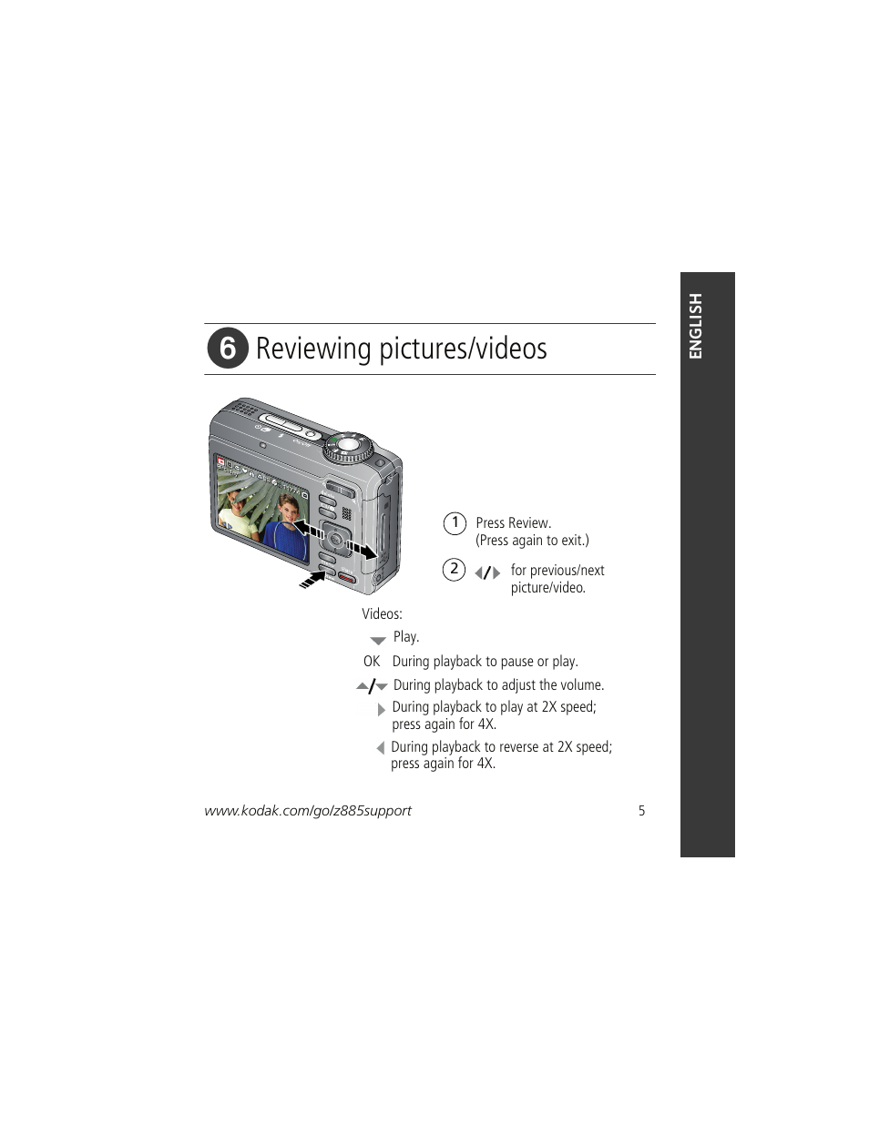 Reviewing pictures/videos | Kodak Z885 User Manual | Page 5 / 27