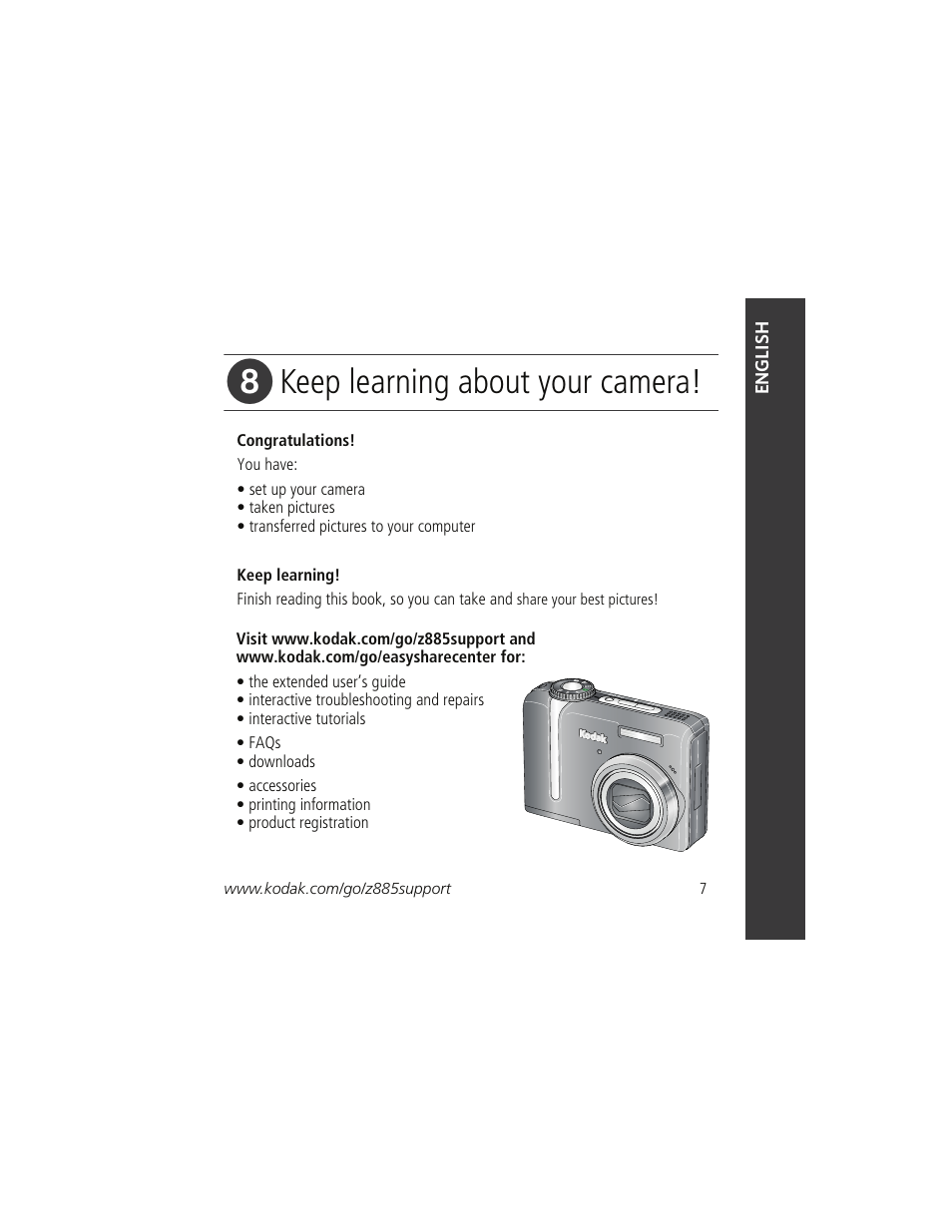 Keep learning about your camera | Kodak Z885 User Manual | Page 7 / 27