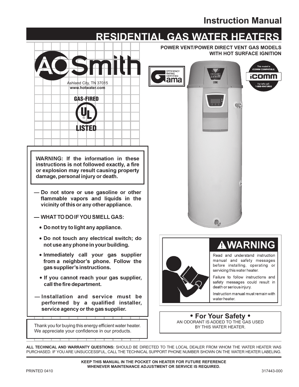 A.O. Smith Vertex 100 Power Vent DV Series 120 User Manual | 60 pages
