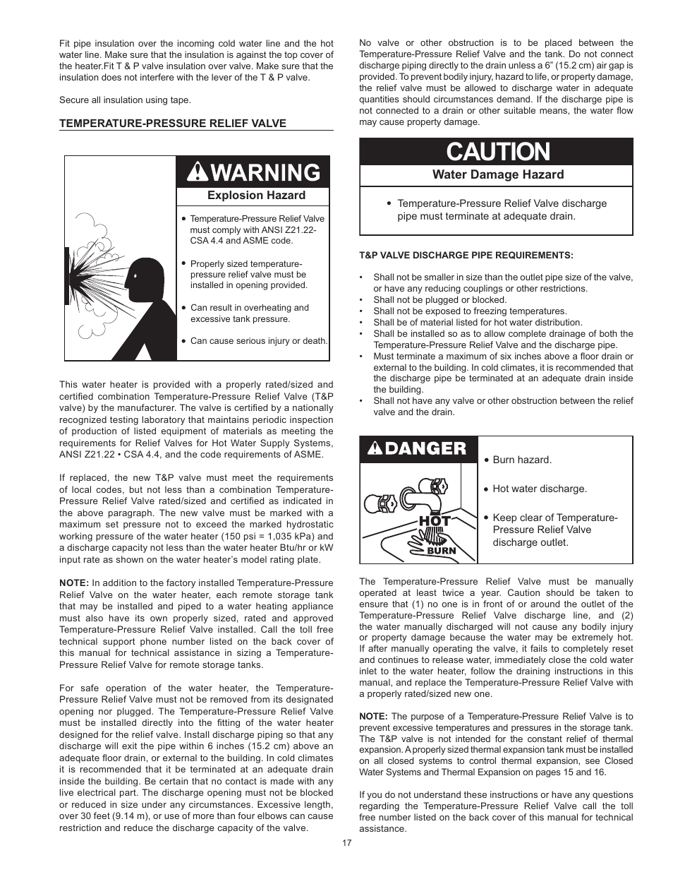 Caution, Water damage hazard | A.O. Smith Vertex 100 Power Vent DV Series 120 User Manual | Page 17 / 60