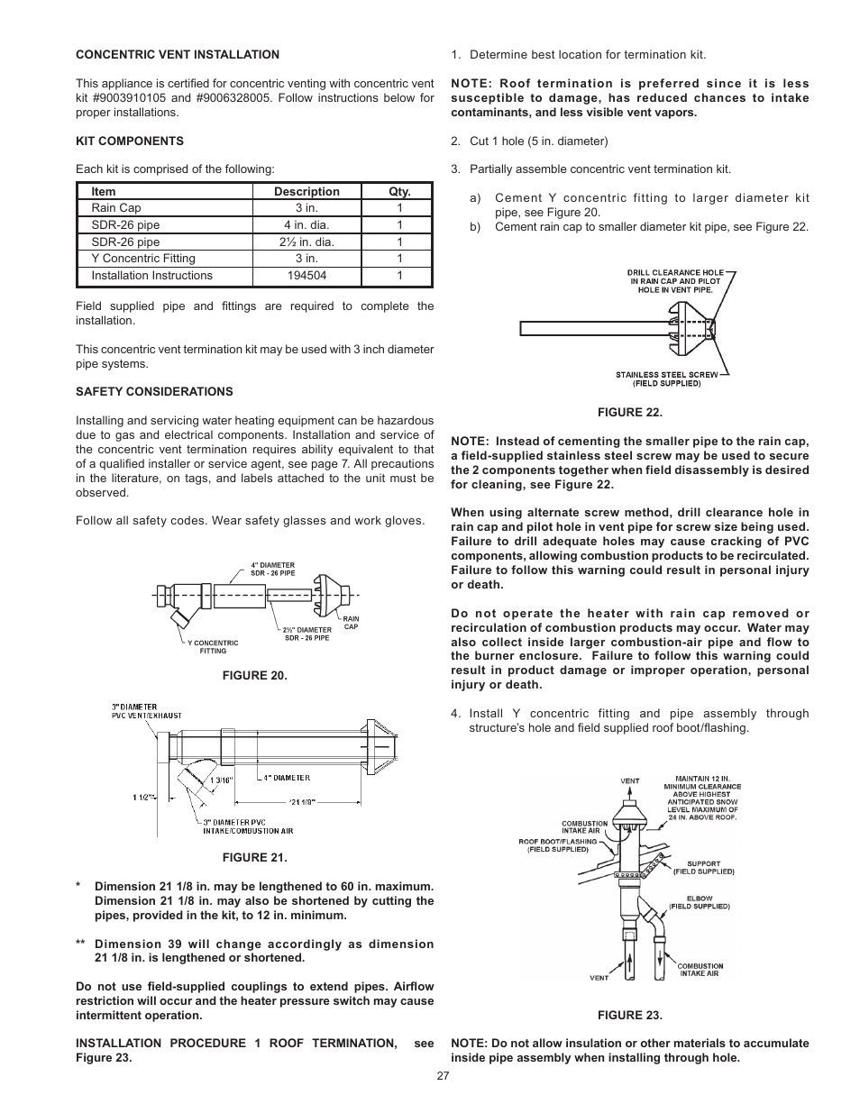 A.O. Smith Vertex 100 Power Vent DV Series 120 User Manual | Page 27 / 60