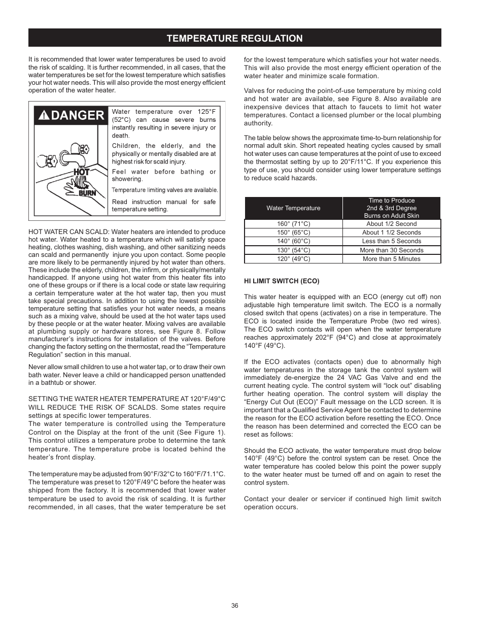 Temperature regulation | A.O. Smith Vertex 100 Power Vent DV Series 120 User Manual | Page 36 / 60