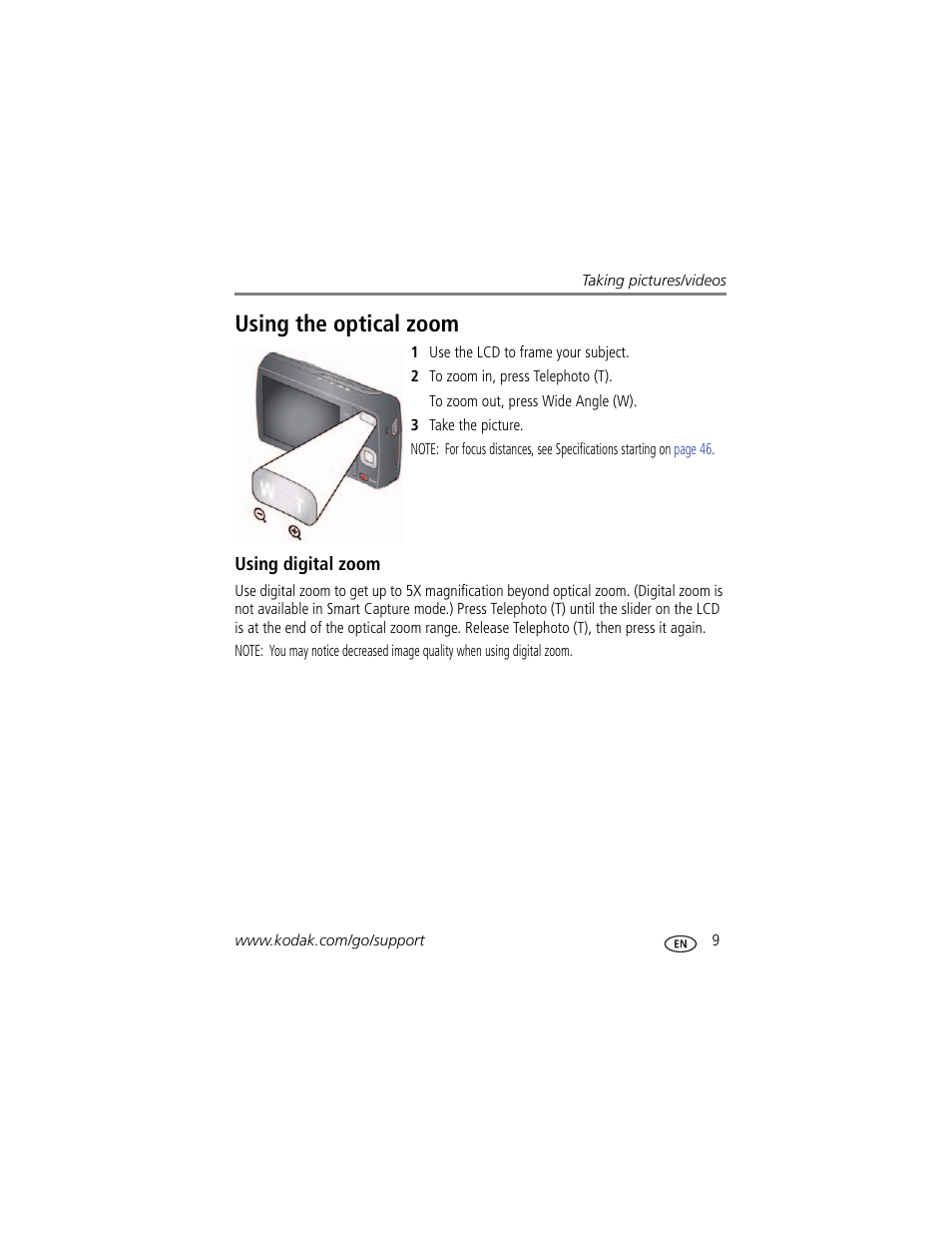 Using the optical zoom, Using digital zoom | Kodak M531 User Manual | Page 15 / 66