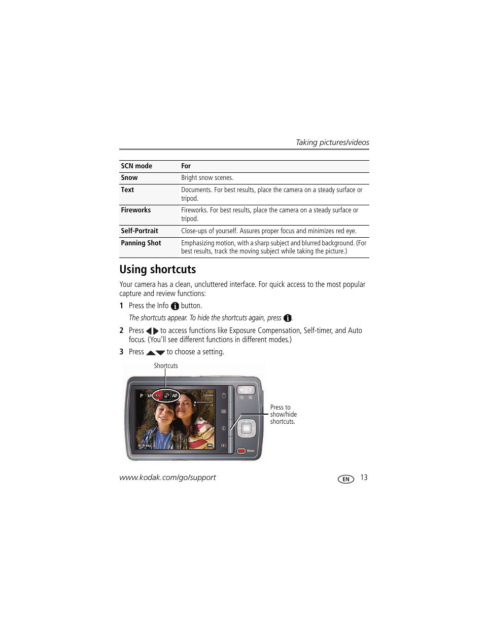 Using shortcuts | Kodak M531 User Manual | Page 19 / 66