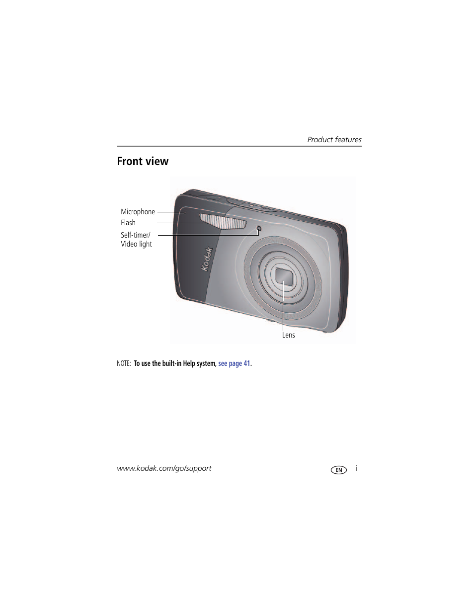 Product features, Front view | Kodak M531 User Manual | Page 3 / 66