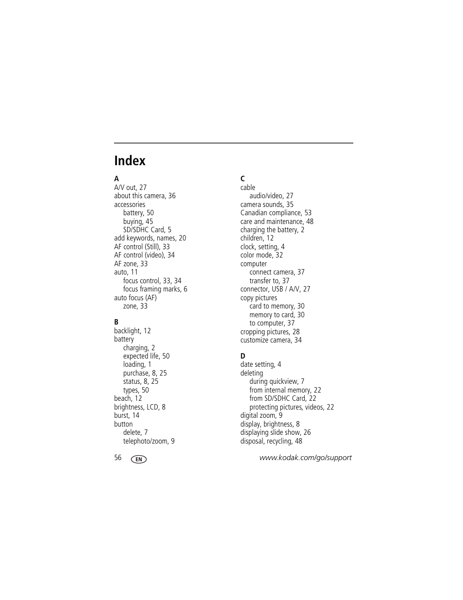 Index | Kodak M531 User Manual | Page 62 / 66